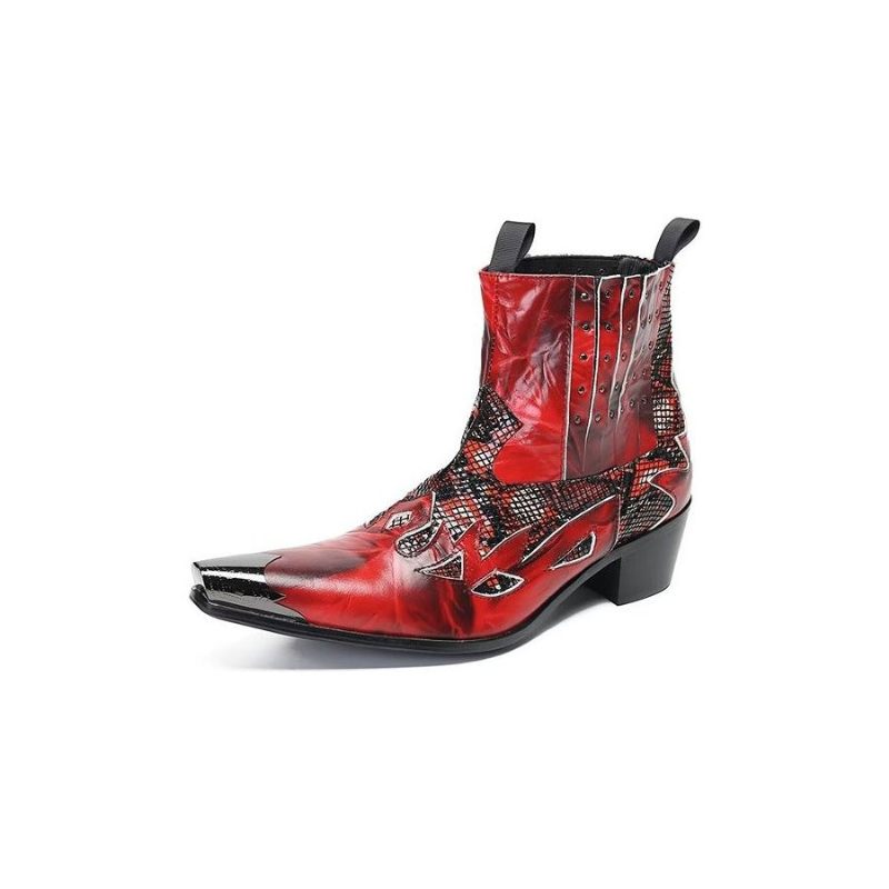 Buty Męskie Wizytowe Ze Skóry Naturalnej O Egzotycznej Fakturze - Czerwony