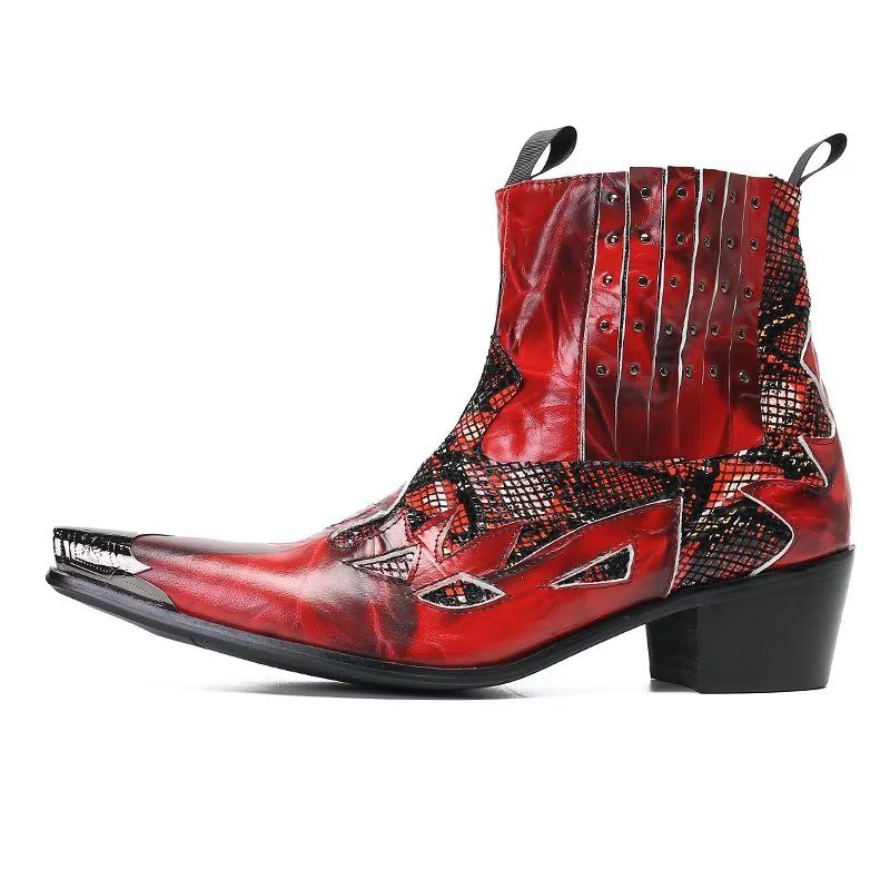Buty Męskie Wizytowe Ze Skóry Naturalnej O Egzotycznej Fakturze - Czerwony
