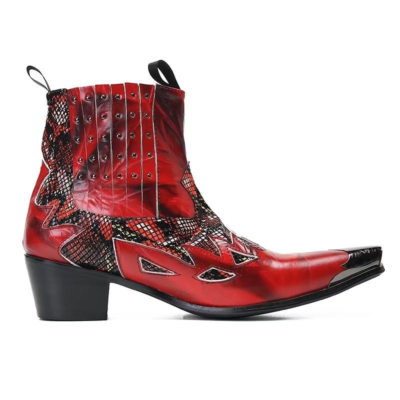 Buty Męskie Wizytowe Ze Skóry Naturalnej O Egzotycznej Fakturze - Czerwony