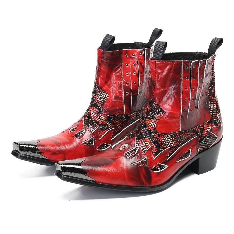 Buty Męskie Wizytowe Ze Skóry Naturalnej O Egzotycznej Fakturze - Czerwony