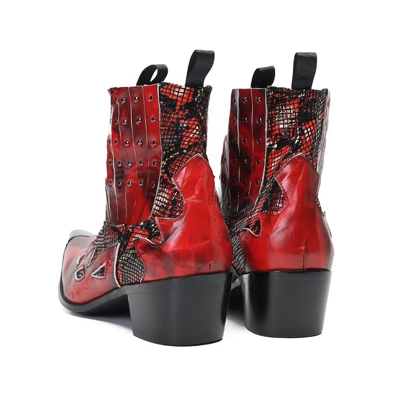 Buty Męskie Wizytowe Ze Skóry Naturalnej O Egzotycznej Fakturze - Czerwony
