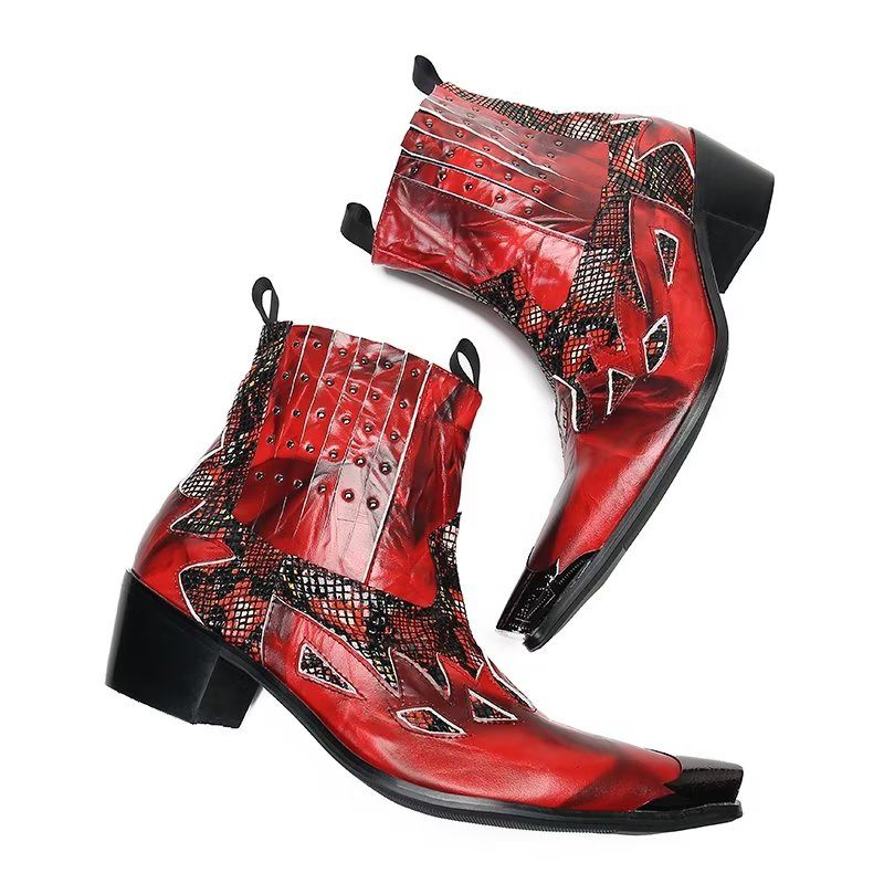 Buty Męskie Wizytowe Ze Skóry Naturalnej O Egzotycznej Fakturze - Czerwony
