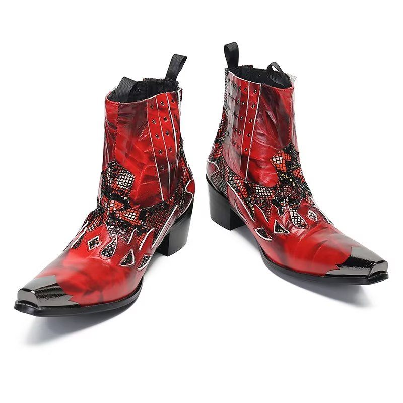 Buty Męskie Wizytowe Ze Skóry Naturalnej O Egzotycznej Fakturze - Czerwony
