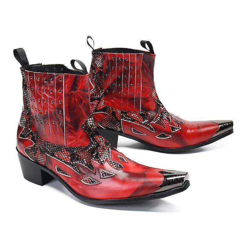 Buty Męskie Wizytowe Ze Skóry Naturalnej O Egzotycznej Fakturze - Czerwony