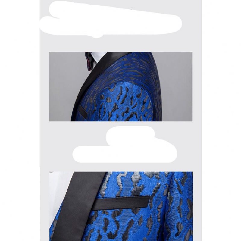 Garnitury Męskie Elegancki Kwiatowy Zestaw Garniturów Ze Spodniami Jednorzędowymi - Niebieski