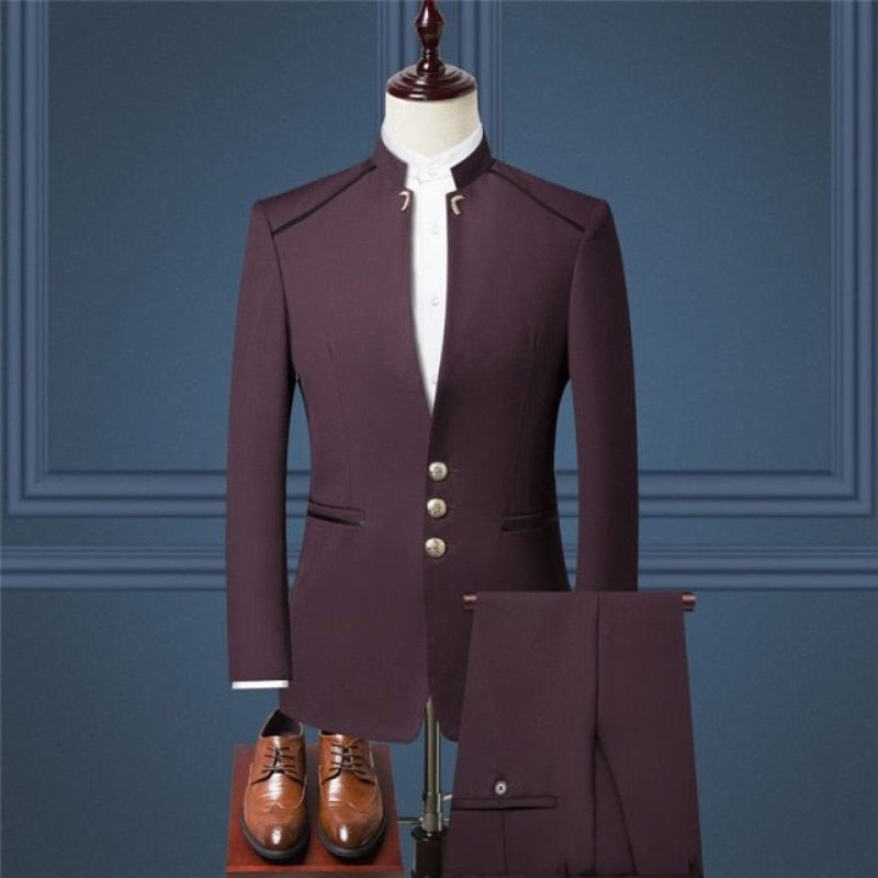 Garnitury Męskie Eleganckie Egzotyczne Spodnie Z Guzikami - Czerwony