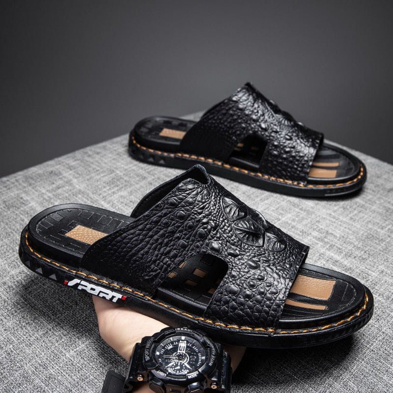 Męskie Buty Codzienne Luxecroco Summer Chic Slip On Slides - Czarny