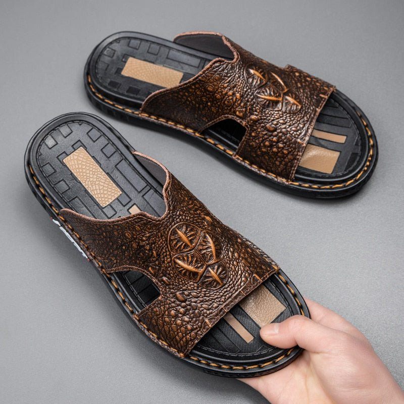 Męskie Buty Codzienne Luxecroco Summer Chic Slip On Slides - Kawowy