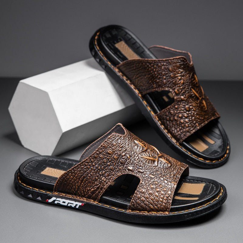 Męskie Buty Codzienne Luxecroco Summer Chic Slip On Slides - Kawowy