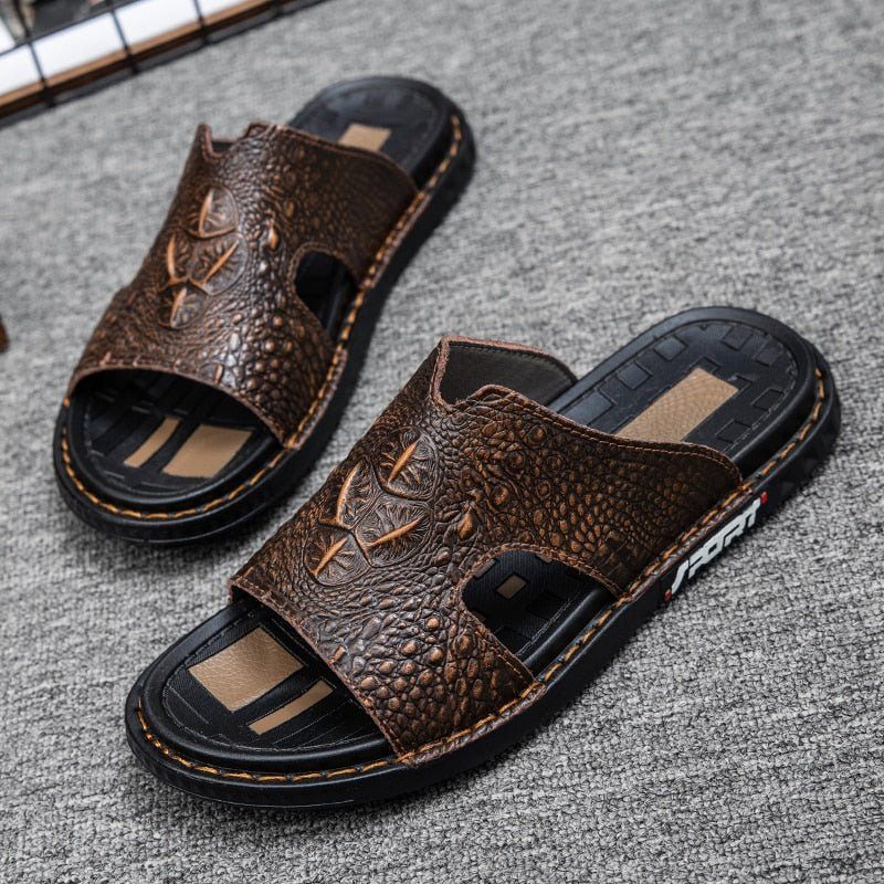 Męskie Buty Codzienne Luxecroco Summer Chic Slip On Slides - Kawowy