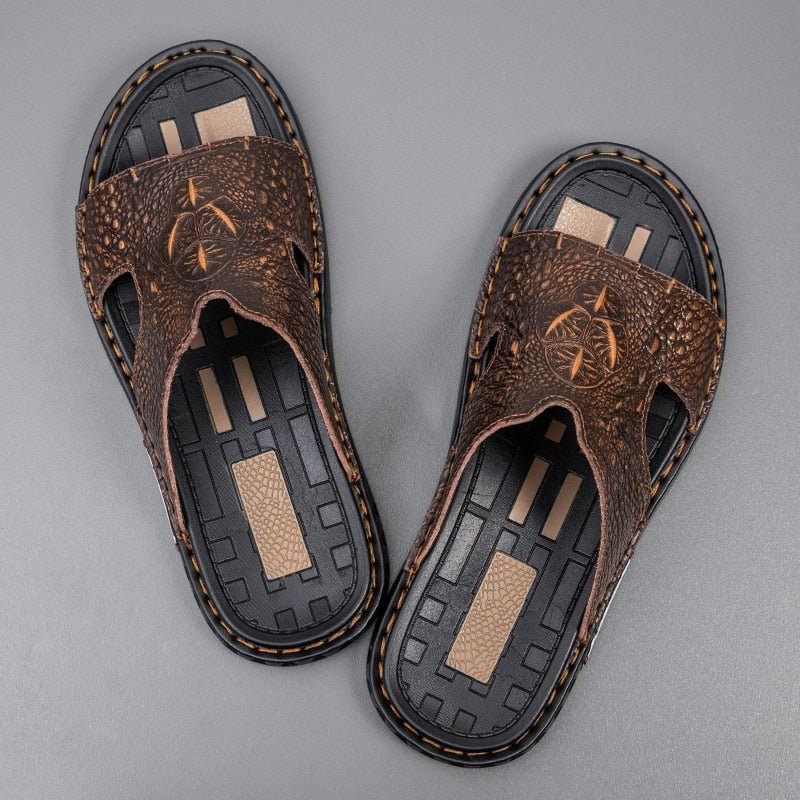 Męskie Buty Codzienne Luxecroco Summer Chic Slip On Slides - Kawowy