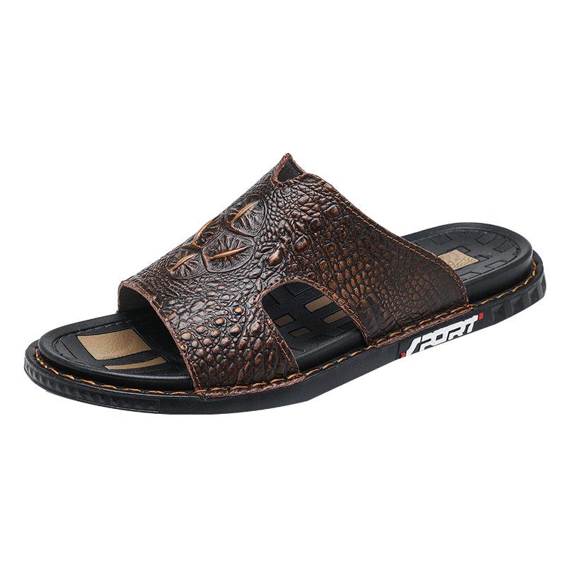 Męskie Buty Codzienne Luxecroco Summer Chic Slip On Slides - Kawowy
