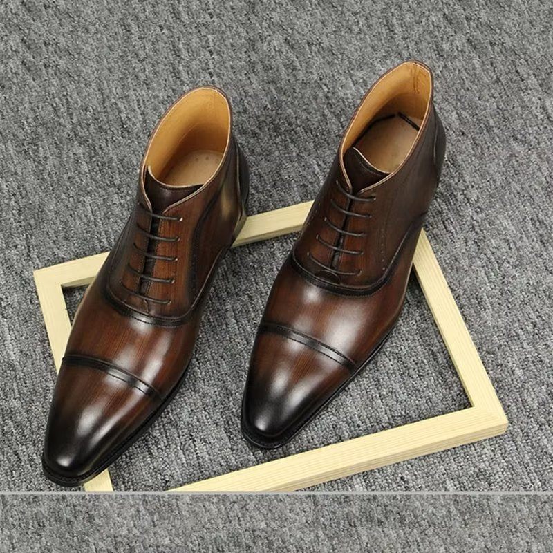 Męskie Buty Eleganckie Biznesowe Za Kostkę Z Prawdziwej Skóry - Kawa