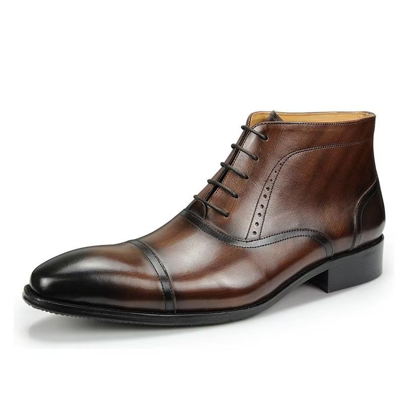 Męskie Buty Eleganckie Biznesowe Za Kostkę Z Prawdziwej Skóry - Kawa