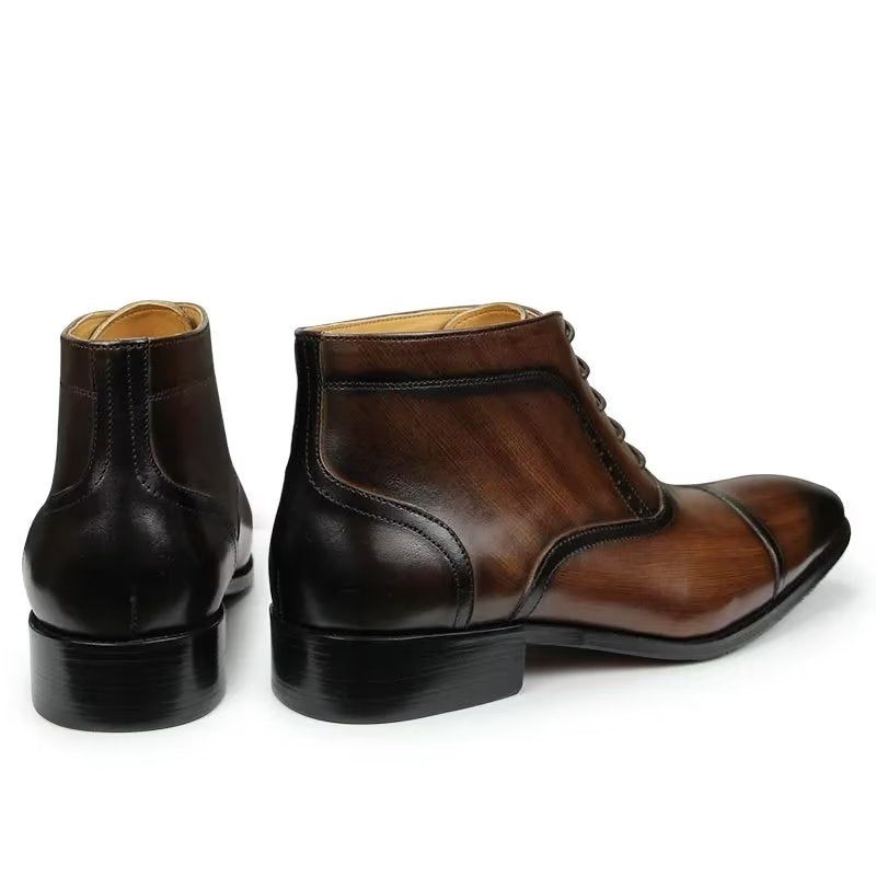 Męskie Buty Eleganckie Biznesowe Za Kostkę Z Prawdziwej Skóry - Kawa