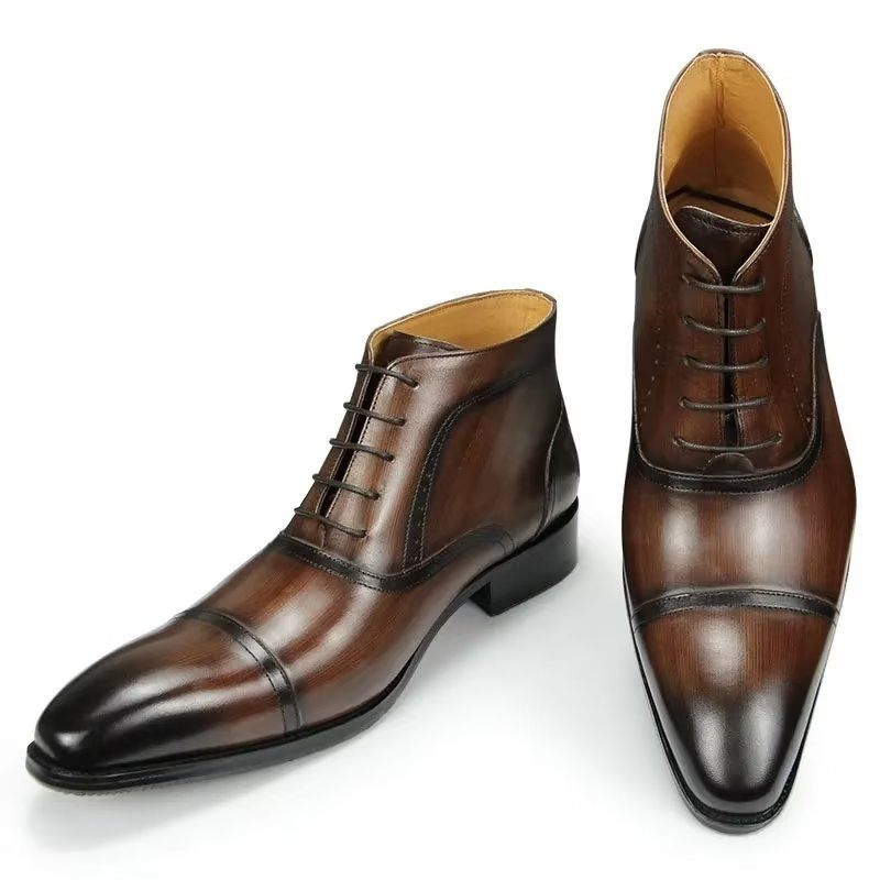 Męskie Buty Eleganckie Biznesowe Za Kostkę Z Prawdziwej Skóry - Kawa