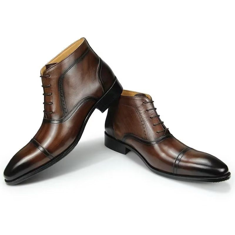 Męskie Buty Eleganckie Biznesowe Za Kostkę Z Prawdziwej Skóry - Kawa