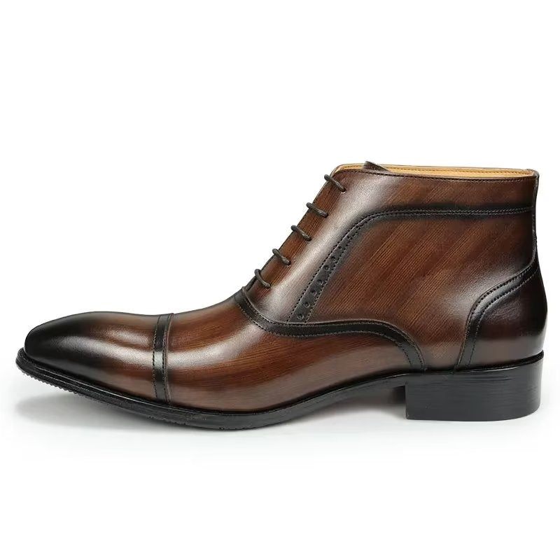 Męskie Buty Eleganckie Biznesowe Za Kostkę Z Prawdziwej Skóry - Kawa