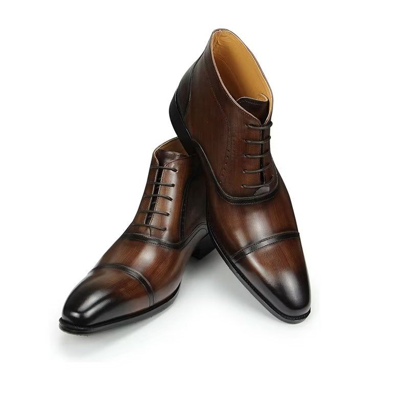 Męskie Buty Eleganckie Biznesowe Za Kostkę Z Prawdziwej Skóry - Kawa