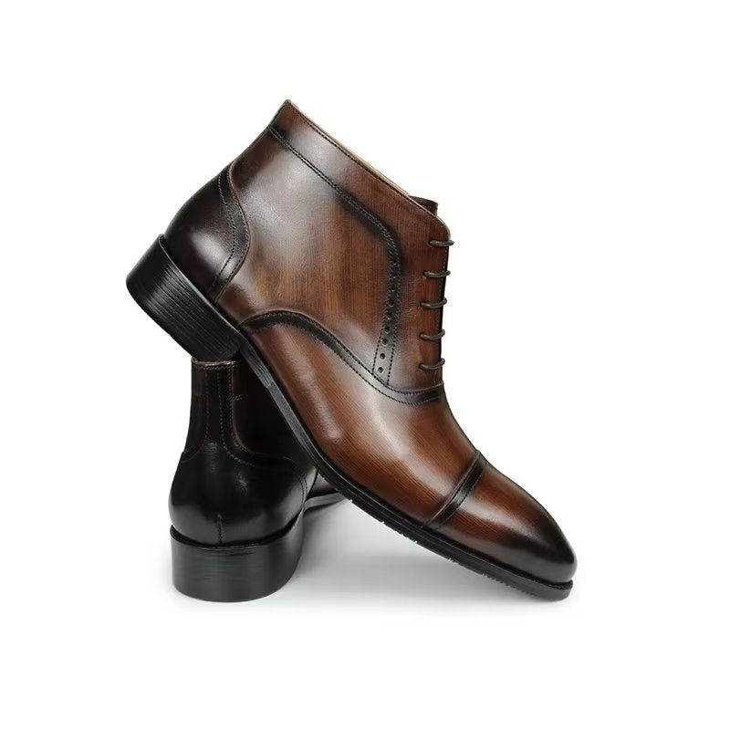 Męskie Buty Eleganckie Biznesowe Za Kostkę Z Prawdziwej Skóry - Kawa