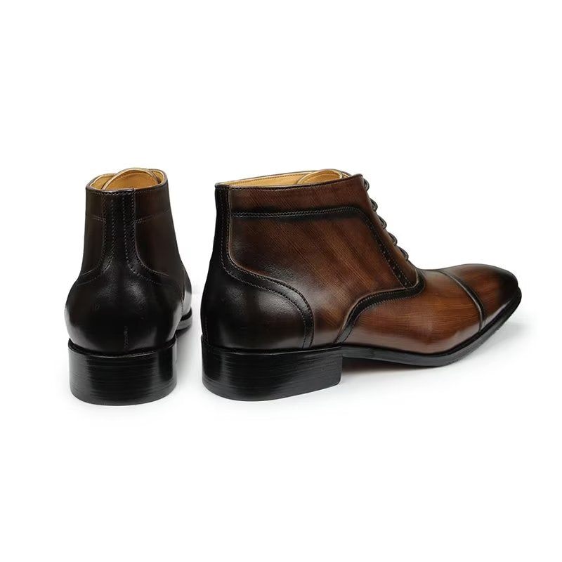 Męskie Buty Eleganckie Biznesowe Za Kostkę Z Prawdziwej Skóry - Kawa