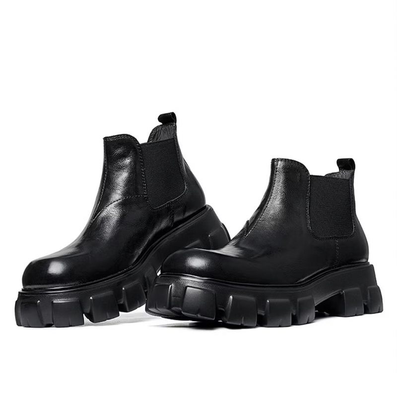 Męskie Buty Eleganckie Krótkie Martin Ze Skóry Bydlęcej W Stylu Vintage - Czarny