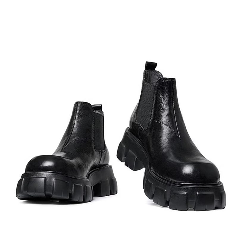 Męskie Buty Eleganckie Krótkie Martin Ze Skóry Bydlęcej W Stylu Vintage - Czarny