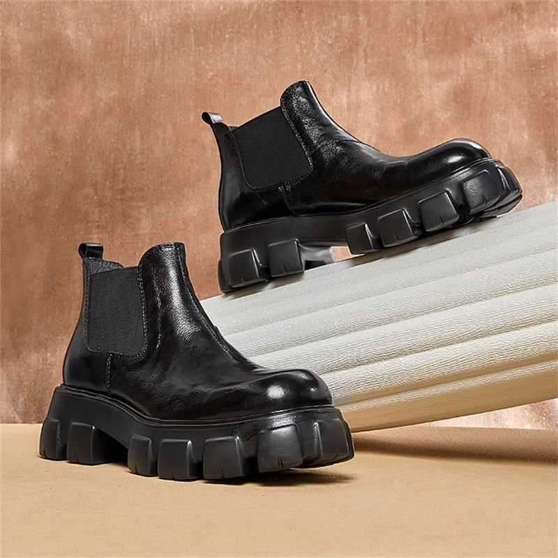 Męskie Buty Eleganckie Krótkie Martin Ze Skóry Bydlęcej W Stylu Vintage - Czarny
