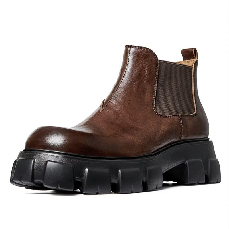 Męskie Buty Eleganckie Krótkie Martin Ze Skóry Bydlęcej W Stylu Vintage - Brązowy