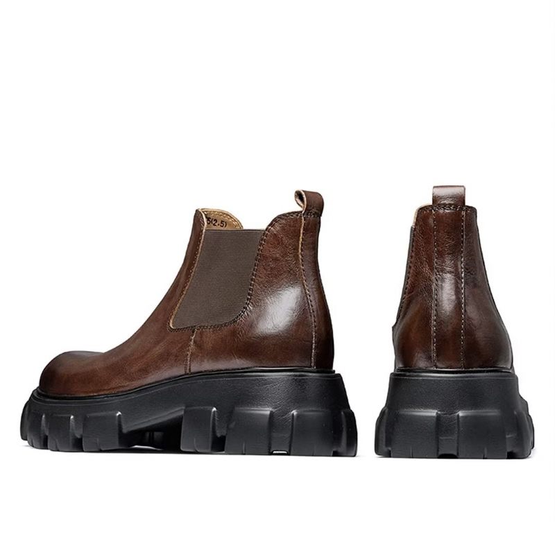 Męskie Buty Eleganckie Krótkie Martin Ze Skóry Bydlęcej W Stylu Vintage - Brązowy