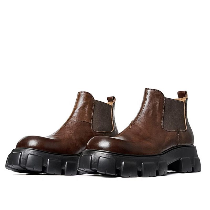 Męskie Buty Eleganckie Krótkie Martin Ze Skóry Bydlęcej W Stylu Vintage - Brązowy
