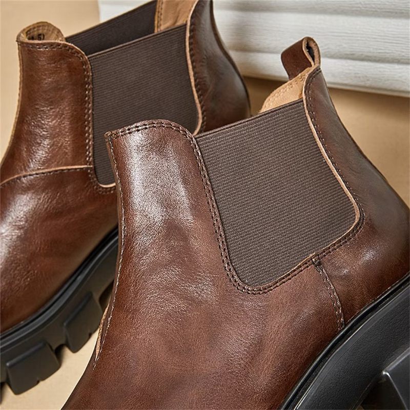 Męskie Buty Eleganckie Krótkie Martin Ze Skóry Bydlęcej W Stylu Vintage - Brązowy