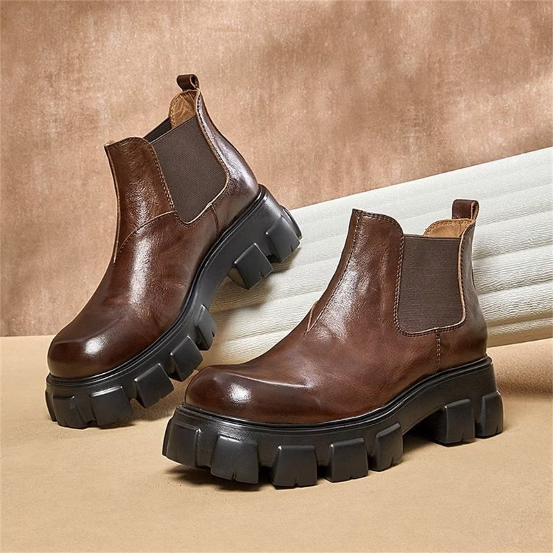 Męskie Buty Eleganckie Krótkie Martin Ze Skóry Bydlęcej W Stylu Vintage - Brązowy