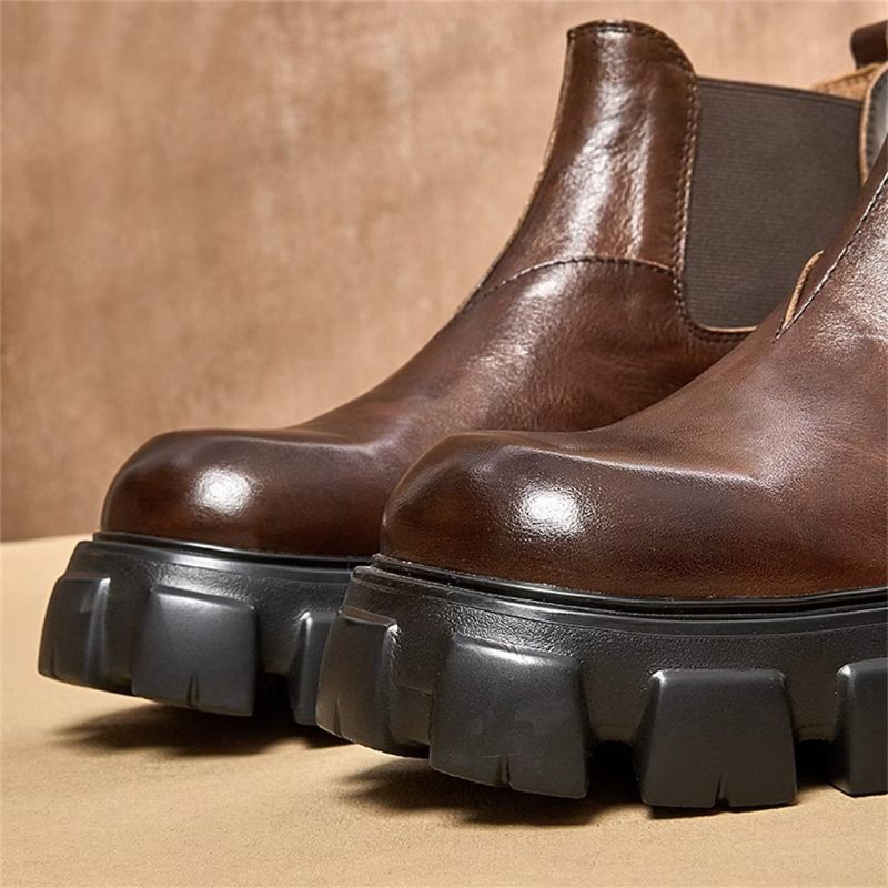 Męskie Buty Eleganckie Krótkie Martin Ze Skóry Bydlęcej W Stylu Vintage - Brązowy