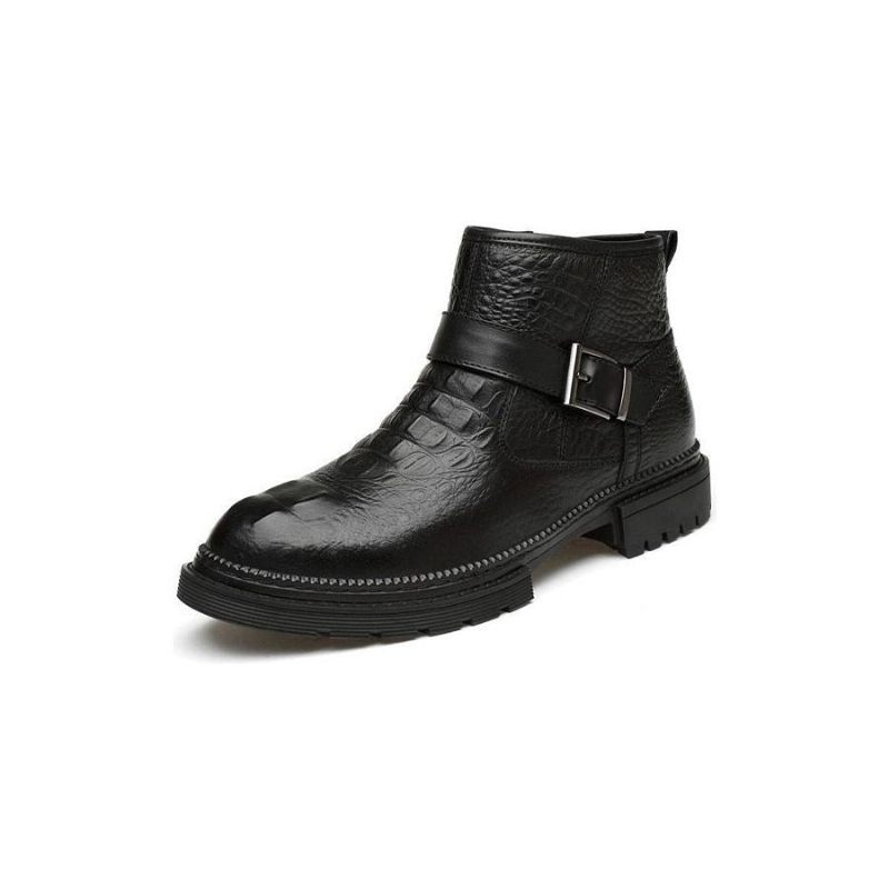 Męskie Buty Eleganckie Robocze Ze Skóry Krokodyla Z Okrągłymi Noskami I Zamkiem Błyskawicznym - Czarny