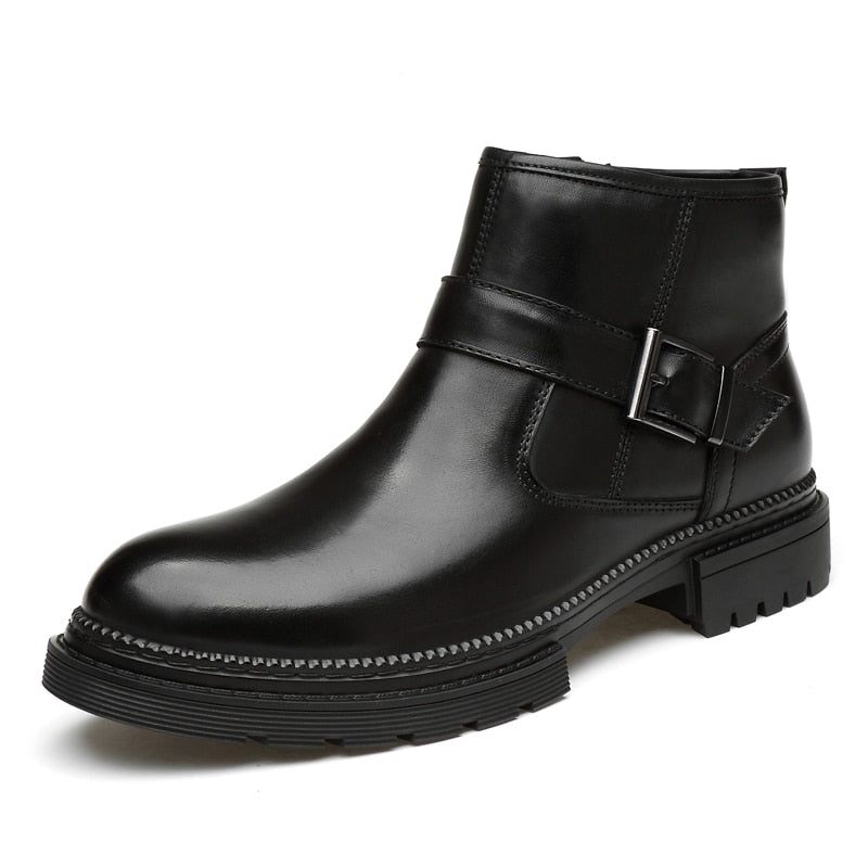 Męskie Buty Eleganckie Robocze Ze Skóry Krokodyla Z Okrągłymi Noskami I Zamkiem Błyskawicznym - Czarny Gładki