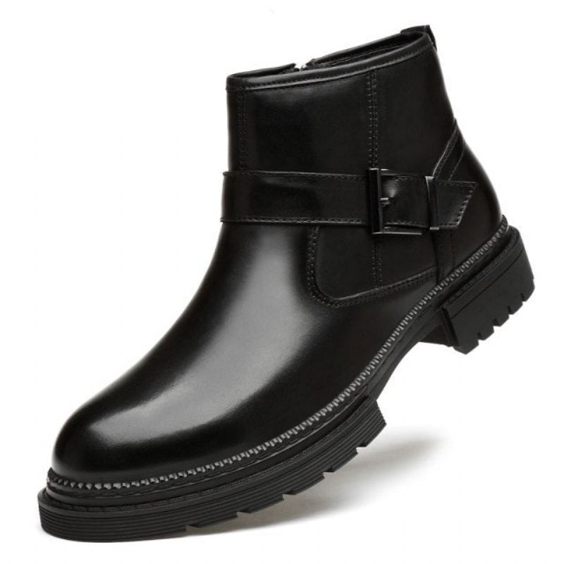 Męskie Buty Eleganckie Robocze Ze Skóry Krokodyla Z Okrągłymi Noskami I Zamkiem Błyskawicznym - Czarny Gładki