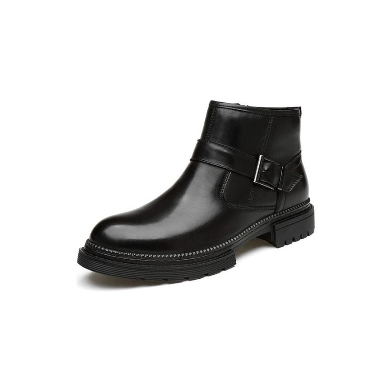 Męskie Buty Eleganckie Robocze Ze Skóry Krokodyla Z Okrągłymi Noskami I Zamkiem Błyskawicznym - Czarny Gładki