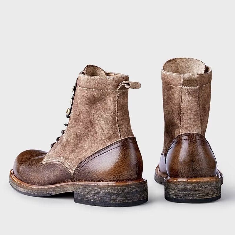 Męskie Buty Eleganckie Skórzane Wsuwane Botki Do Kostki - Brązowy