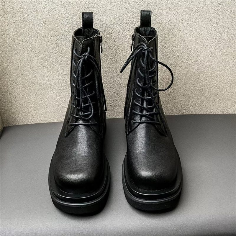Męskie Buty Eleganckie Sznurowane Brytyjskie Krótkie - Czarny