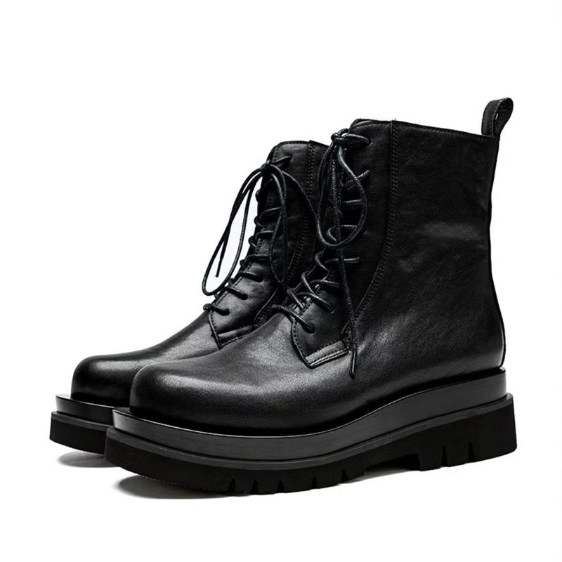 Męskie Buty Eleganckie Sznurowane Brytyjskie Krótkie - Czarny