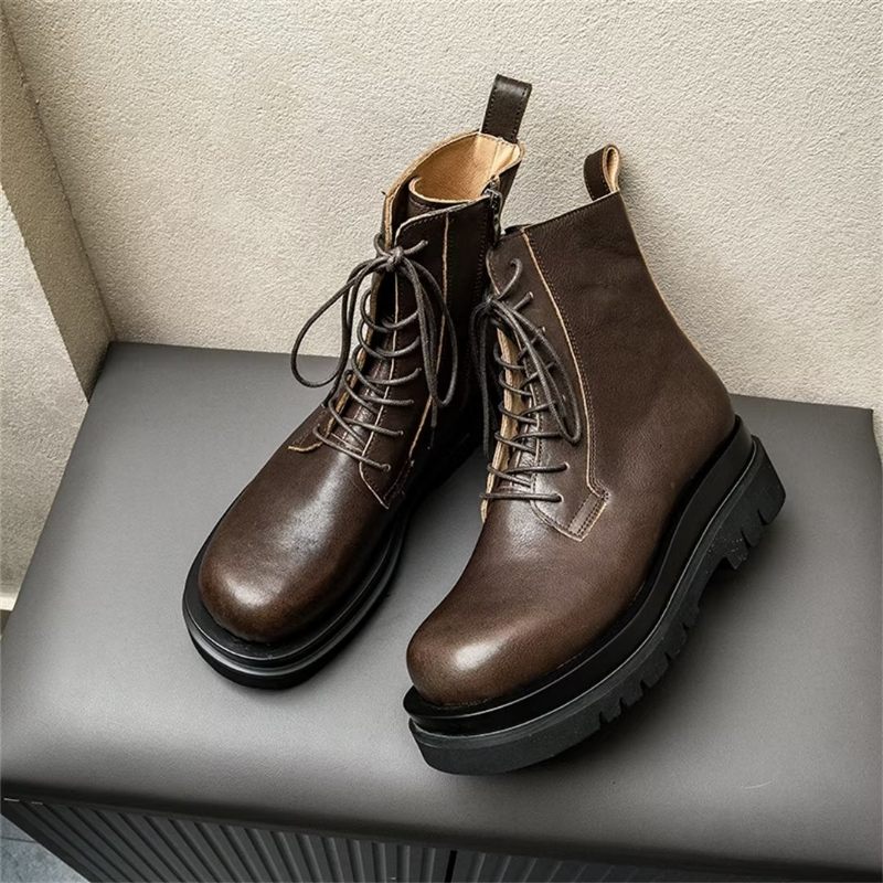 Męskie Buty Eleganckie Sznurowane Brytyjskie Krótkie - Kawa