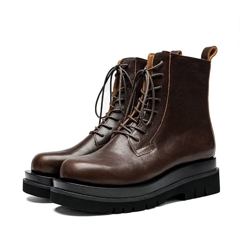 Męskie Buty Eleganckie Sznurowane Brytyjskie Krótkie - Kawa