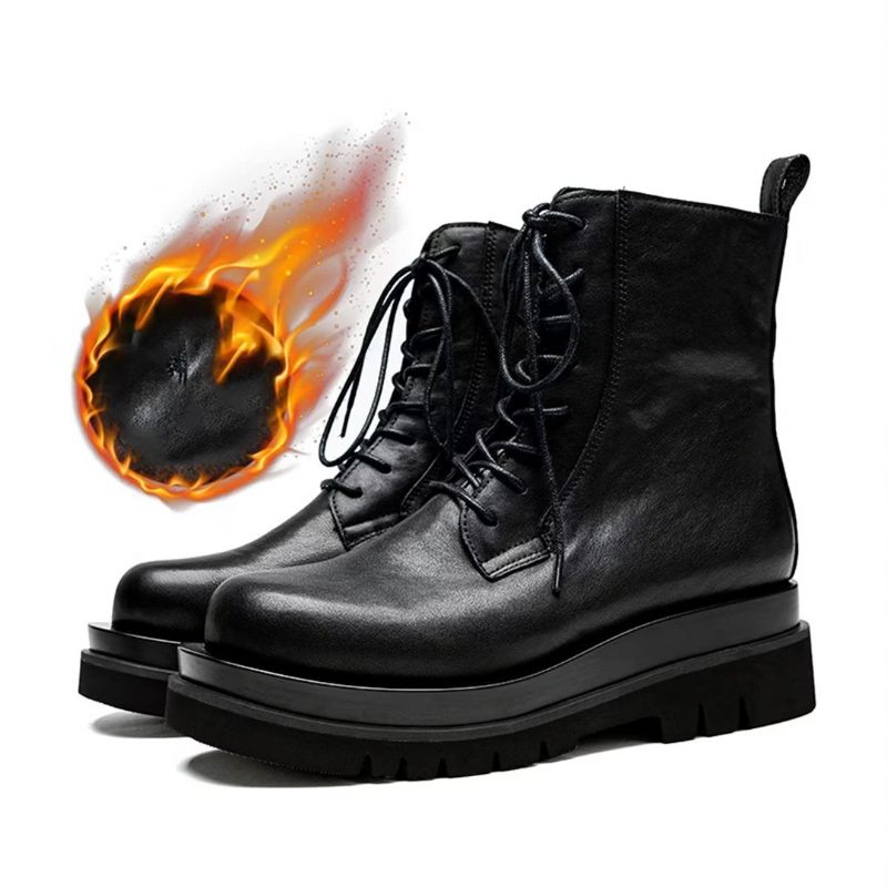 Męskie Buty Eleganckie Sznurowane Brytyjskie Krótkie - Czarne Futro