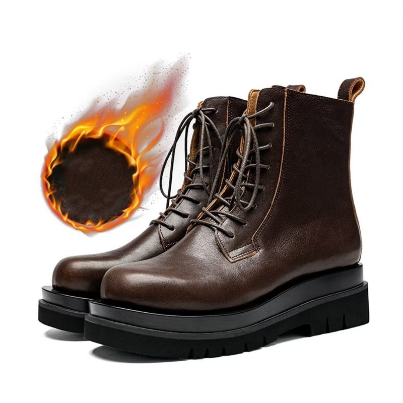 Męskie Buty Eleganckie Sznurowane Brytyjskie Krótkie - Futro Kawowe