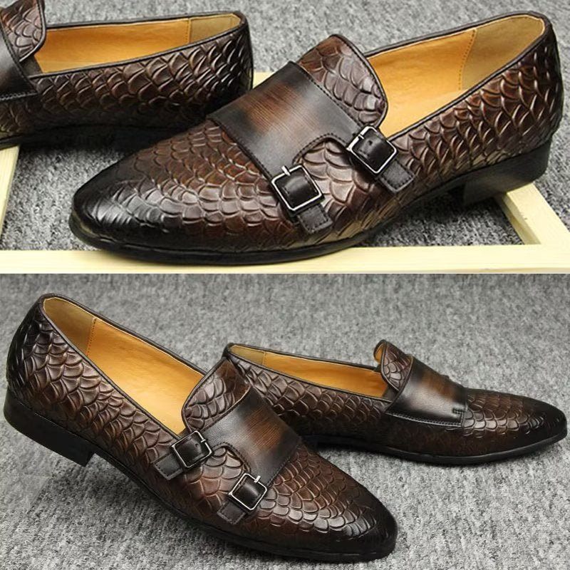 Męskie Buty Na Co Dzień Croc Pattern Eleganckie Mokasyny Wsuwane - Kawa