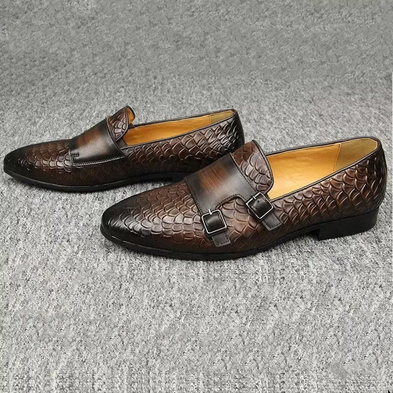 Męskie Buty Na Co Dzień Croc Pattern Eleganckie Mokasyny Wsuwane - Kawa