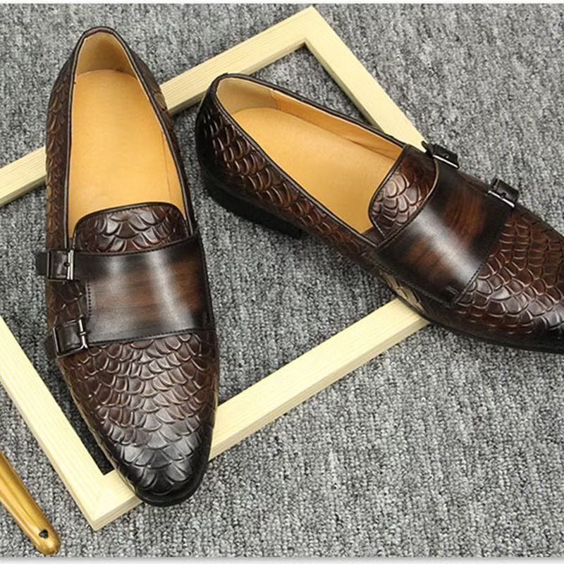 Męskie Buty Na Co Dzień Croc Pattern Eleganckie Mokasyny Wsuwane - Kawa