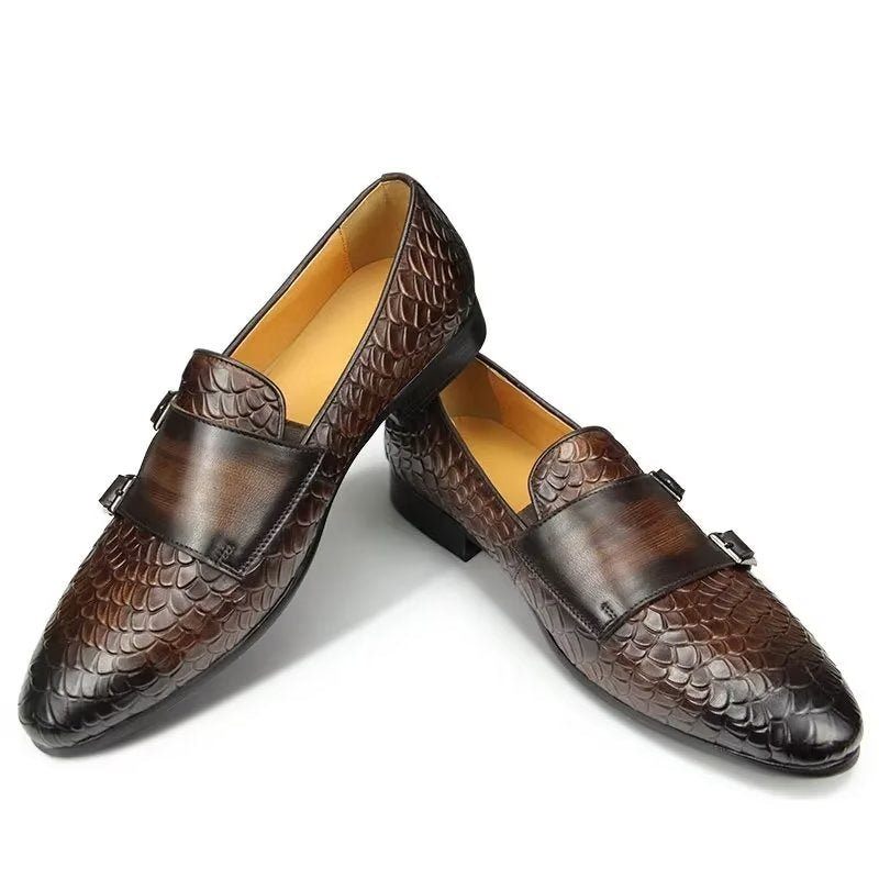 Męskie Buty Na Co Dzień Croc Pattern Eleganckie Mokasyny Wsuwane - Kawa