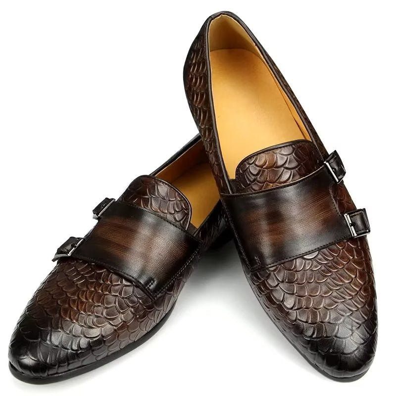 Męskie Buty Na Co Dzień Croc Pattern Eleganckie Mokasyny Wsuwane - Kawa